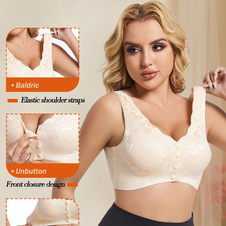 Sutien de alăptare pentru sarcină cu închidere frontală, dantelă, cupe subțiri modelate, material nylon, fără sârmă metalică