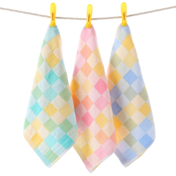 Детска двуслойна марля кърпа за лице, квадрат с каре, чист памук, 25 г