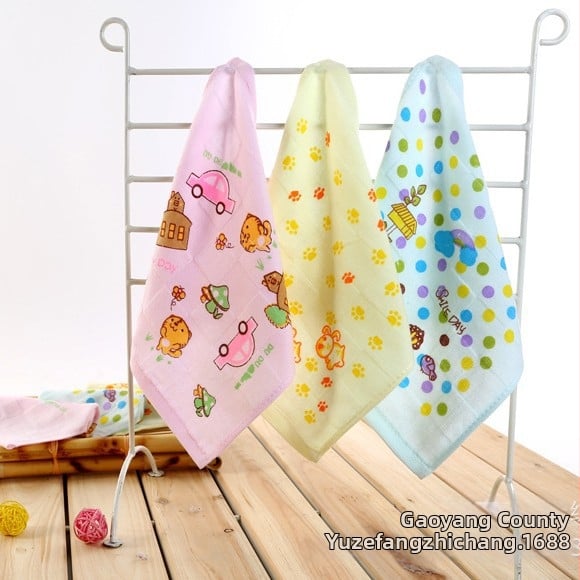 Детска двуслойна марля кърпа за лице, квадрат с каре, чист памук, 25 г