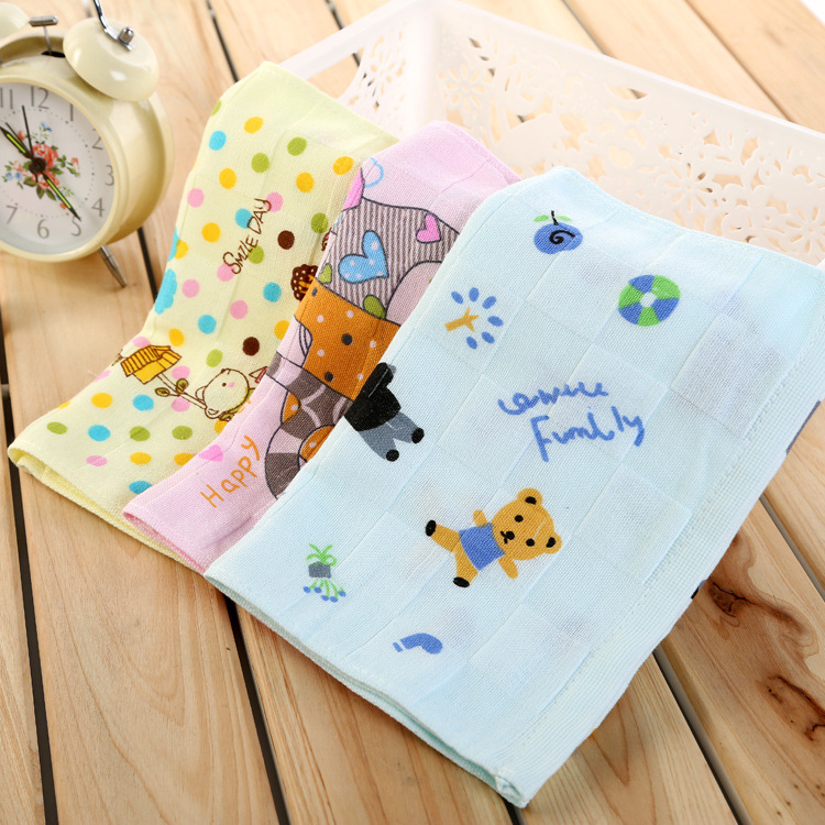 Детска двуслойна марля кърпа за лице, квадрат с каре, чист памук, 25 г