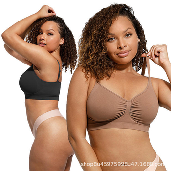 Be siūlių belaidė liemenėlė su gražiu nugaros dizainu, nailono audinys, vidutinio dydžio puodeliai, fiksuotos dvigubos petnešėlės