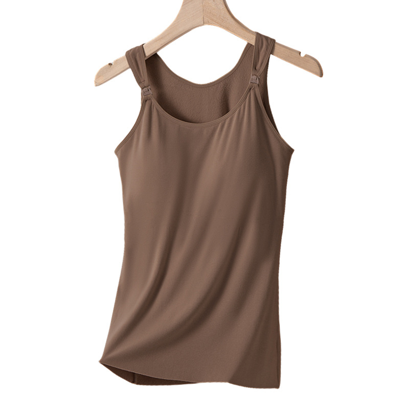 Top de alăptare toamnă-iarnă, cupe fixate, într-o singură piesă, din viscose, căptușit cu fleece, bretele duble, pentru gravide și alăptare