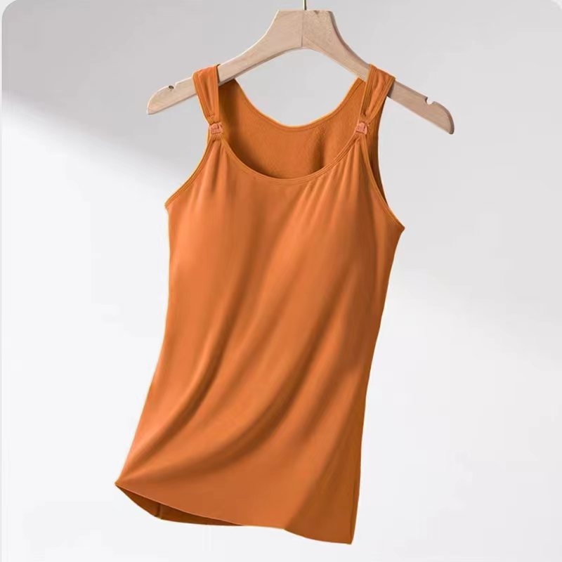 Top de alăptare toamnă-iarnă, cupe fixate, într-o singură piesă, din viscose, căptușit cu fleece, bretele duble, pentru gravide și alăptare