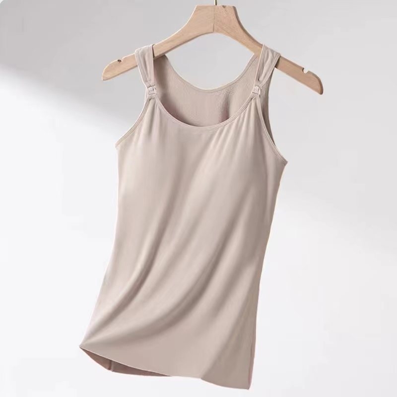 Top de alăptare toamnă-iarnă, cupe fixate, într-o singură piesă, din viscose, căptușit cu fleece, bretele duble, pentru gravide și alăptare