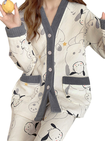 Terhes- és szoptatós pizsama – két darabos, légáteresztő pamut, őszi-téli vastagított anyag, lazán szabott, szoptatási nyílás, hosszú ujjú, nadrág