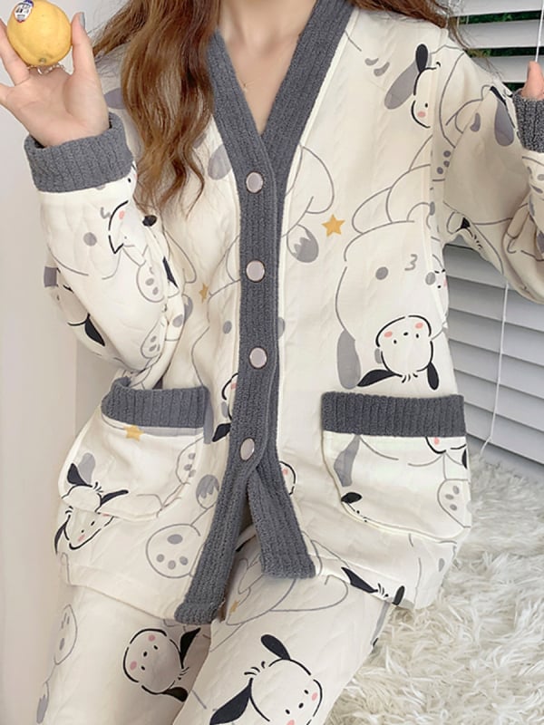 Terhes- és szoptatós pizsama – két darabos, légáteresztő pamut, őszi-téli vastagított anyag, lazán szabott, szoptatási nyílás, hosszú ujjú, nadrág