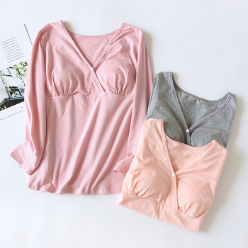 Sievietēm kokvilnas adīta garu piedurknēm top ar krūšu spilventiņu, viegls puloveris mājas apģērbam