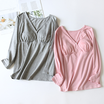 Sievietēm kokvilnas adīta garu piedurknēm top ar krūšu spilventiņu, viegls puloveris mājas apģērbam