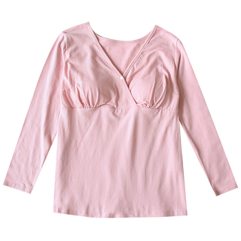 Sievietēm kokvilnas adīta garu piedurknēm top ar krūšu spilventiņu, viegls puloveris mājas apģērbam