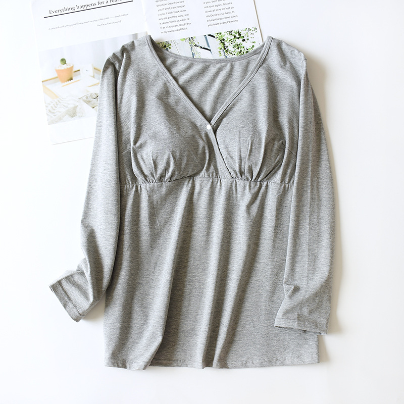 Sievietēm kokvilnas adīta garu piedurknēm top ar krūšu spilventiņu, viegls puloveris mājas apģērbam