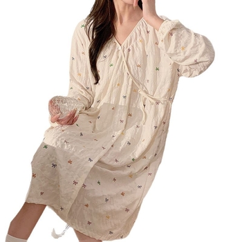 Trudničko-dojenje haljina u kimono kroju od pamuka s jacquard uzorkom oblaka, dugi rukavi, lagana tkanina, proljeće-ljeto.