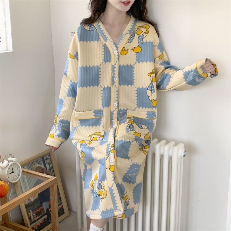 Anyasági hosszú ujjú hálóing, édes stílus, tavasz 2025 megjelenés, extra vastag anyag (501–600 g/m²)