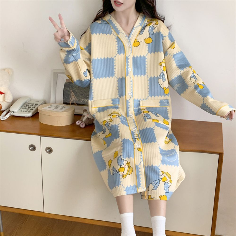 Anyasági hosszú ujjú hálóing, édes stílus, tavasz 2025 megjelenés, extra vastag anyag (501–600 g/m²)