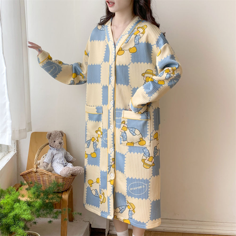 Anyasági hosszú ujjú hálóing, édes stílus, tavasz 2025 megjelenés, extra vastag anyag (501–600 g/m²)