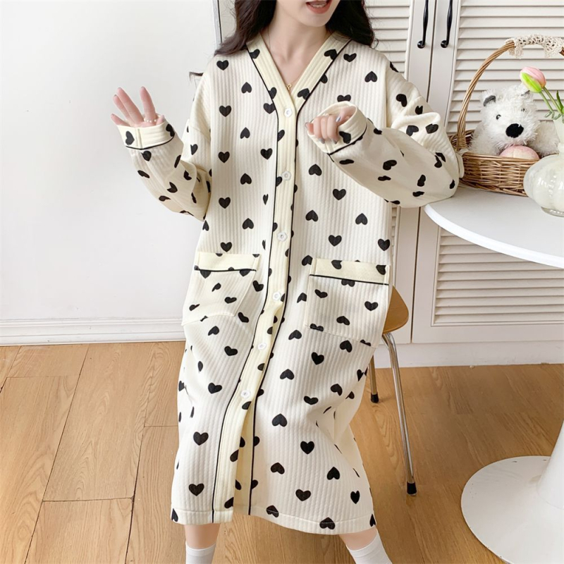 Anyasági hosszú ujjú hálóing, édes stílus, tavasz 2025 megjelenés, extra vastag anyag (501–600 g/m²)