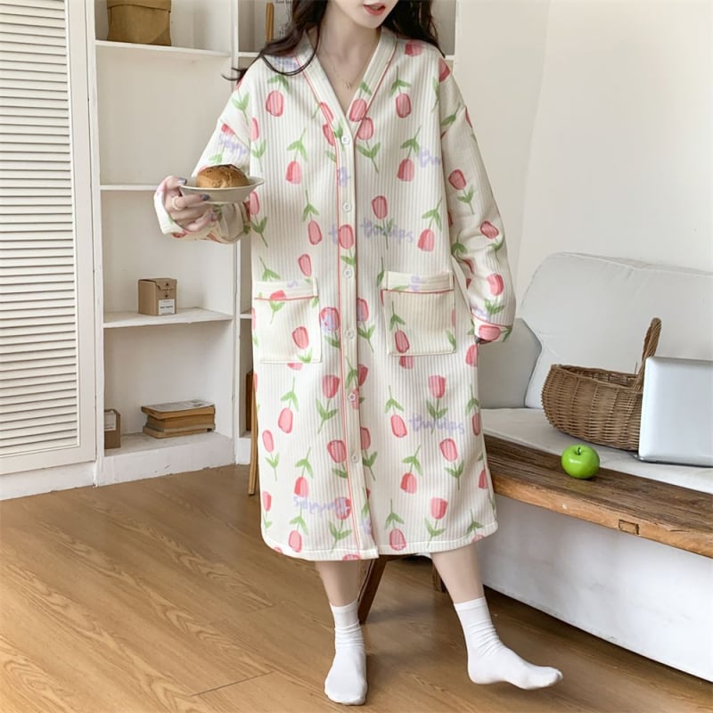 Anyasági hosszú ujjú hálóing, édes stílus, tavasz 2025 megjelenés, extra vastag anyag (501–600 g/m²)