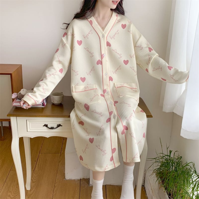 Anyasági hosszú ujjú hálóing, édes stílus, tavasz 2025 megjelenés, extra vastag anyag (501–600 g/m²)