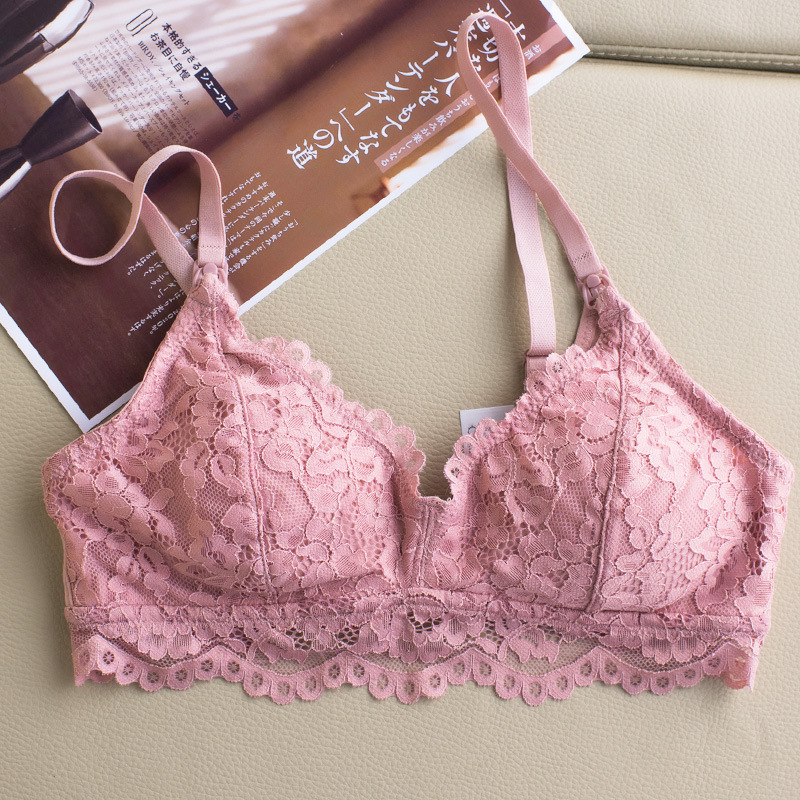 Postpartalni grudnjak za dojenje s čipkom, prozračan modal, bez žice, oblikovane košarice, stražnje dvostruko kopčanje na kuku, čvrste naramenice