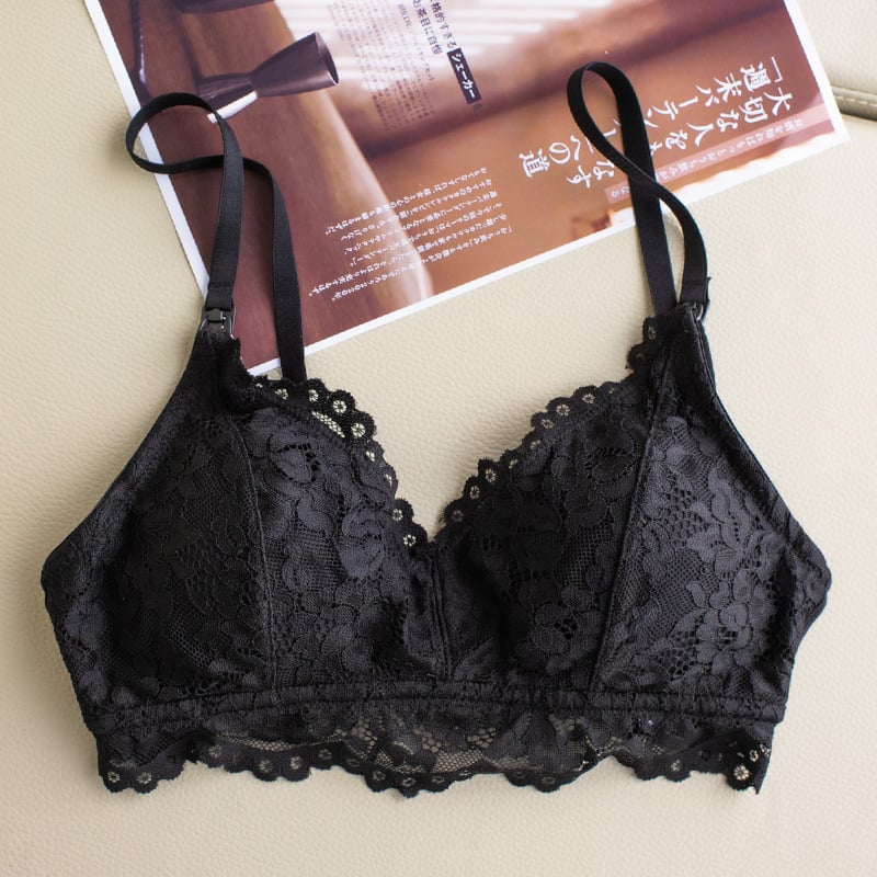 Postpartalni grudnjak za dojenje s čipkom, prozračan modal, bez žice, oblikovane košarice, stražnje dvostruko kopčanje na kuku, čvrste naramenice