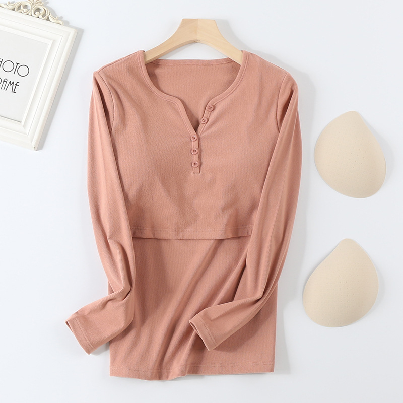 Τοπ θηλάσματος για μητέρες με μακρύ μανίκι, στρογγυλός λαιμός, πολυεστέρας 90–95%, φθινόπωρο 2024