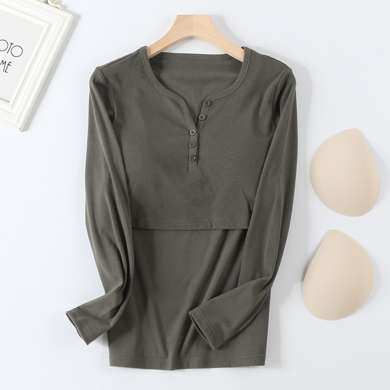 Τοπ θηλάσματος για μητέρες με μακρύ μανίκι, στρογγυλός λαιμός, πολυεστέρας 90–95%, φθινόπωρο 2024