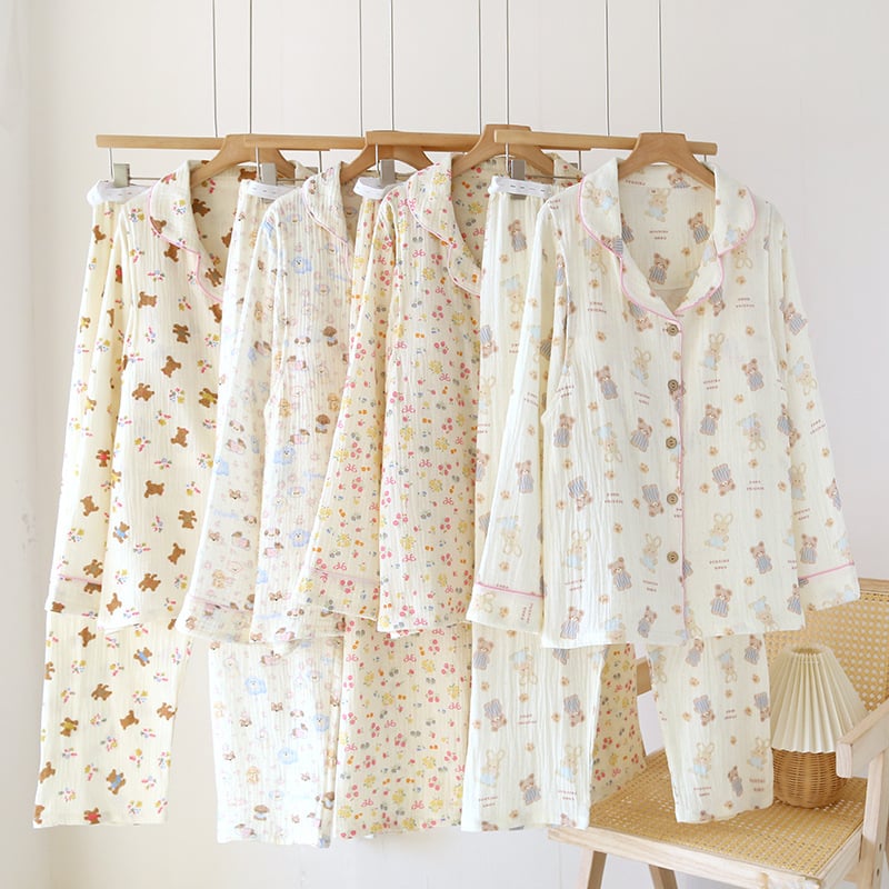 Szoptatós kismama pizsama, 100% pamut, hosszú ujjú, laza szabású nadrágos készlet, otthoni viselet, tavasz 2025