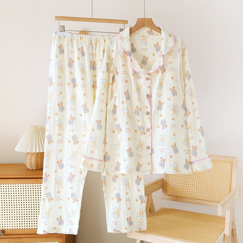 Szoptatós kismama pizsama, 100% pamut, hosszú ujjú, laza szabású nadrágos készlet, otthoni viselet, tavasz 2025
