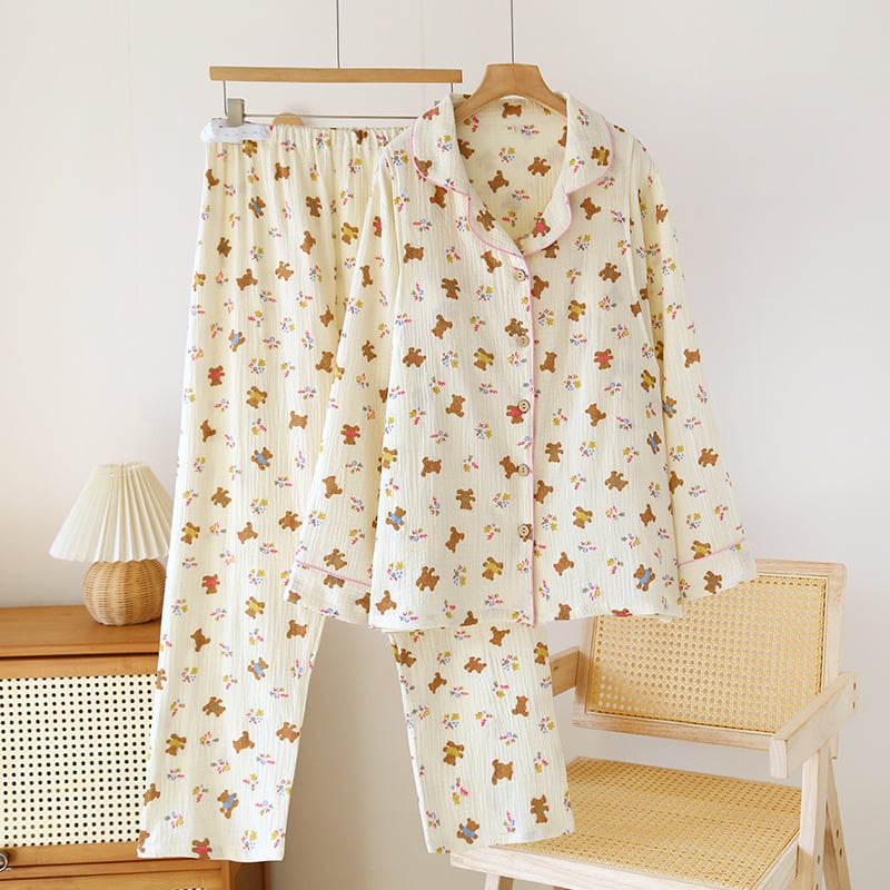 Szoptatós kismama pizsama, 100% pamut, hosszú ujjú, laza szabású nadrágos készlet, otthoni viselet, tavasz 2025