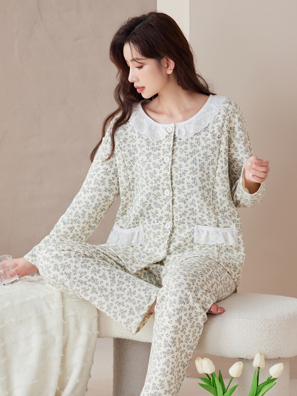 Szoptatós anyai pizsama szett – őszi-téli, >95% pamut, két rétegű légies pamutszövet, hosszú ujjú, előre nyíló szoptatási nyílás