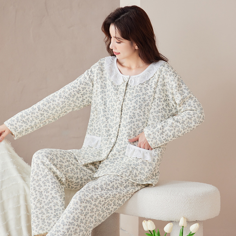 Szoptatós anyai pizsama szett – őszi-téli, >95% pamut, két rétegű légies pamutszövet, hosszú ujjú, előre nyíló szoptatási nyílás