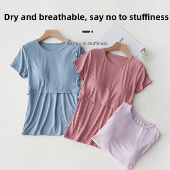 Szoptatós póló terhességre és szülés utáni időszakra – rövid ujjú viszkóz felső, 90–95% viszkóz, mindennapi légáteresztő szoptatós top, közepes vastagságú, négy évszakos viselet