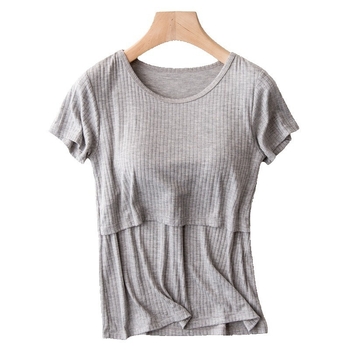 Szoptatós póló terhességre és szülés utáni időszakra – rövid ujjú viszkóz felső, 90–95% viszkóz, mindennapi légáteresztő szoptatós top, közepes vastagságú, négy évszakos viselet