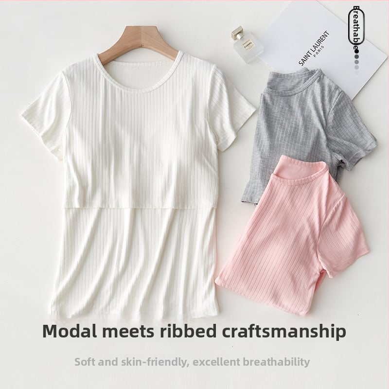 Szoptatós póló terhességre és szülés utáni időszakra – rövid ujjú viszkóz felső, 90–95% viszkóz, mindennapi légáteresztő szoptatós top, közepes vastagságú, négy évszakos viselet