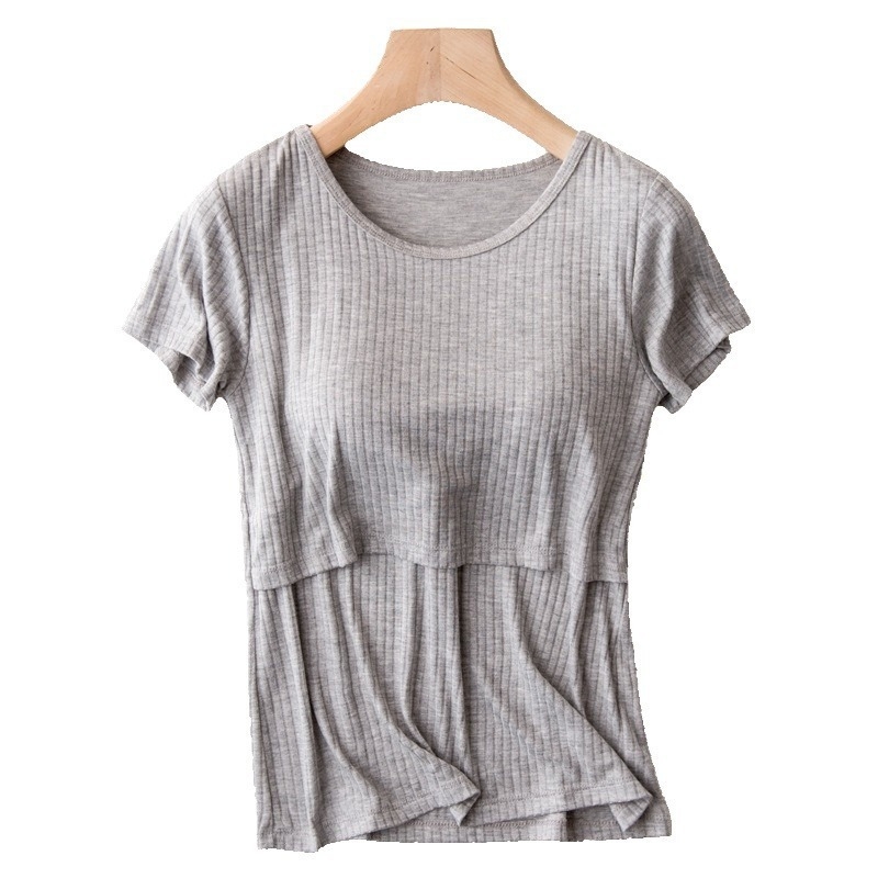 Szoptatós póló terhességre és szülés utáni időszakra – rövid ujjú viszkóz felső, 90–95% viszkóz, mindennapi légáteresztő szoptatós top, közepes vastagságú, négy évszakos viselet