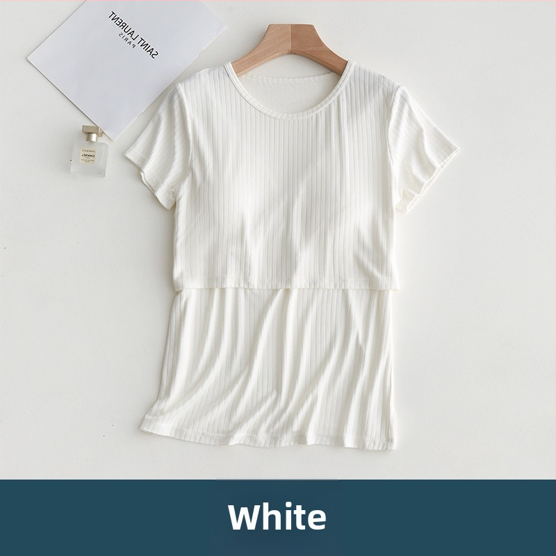 Szoptatós póló terhességre és szülés utáni időszakra – rövid ujjú viszkóz felső, 90–95% viszkóz, mindennapi légáteresztő szoptatós top, közepes vastagságú, négy évszakos viselet