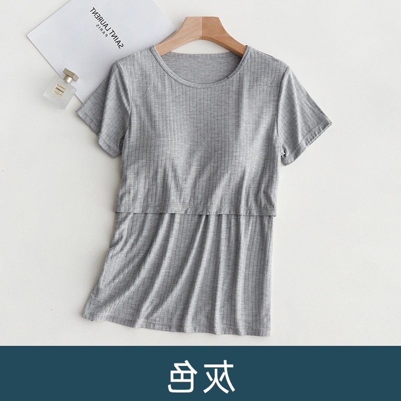 Szoptatós póló terhességre és szülés utáni időszakra – rövid ujjú viszkóz felső, 90–95% viszkóz, mindennapi légáteresztő szoptatós top, közepes vastagságú, négy évszakos viselet