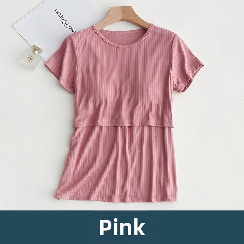 Szoptatós póló terhességre és szülés utáni időszakra – rövid ujjú viszkóz felső, 90–95% viszkóz, mindennapi légáteresztő szoptatós top, közepes vastagságú, négy évszakos viselet