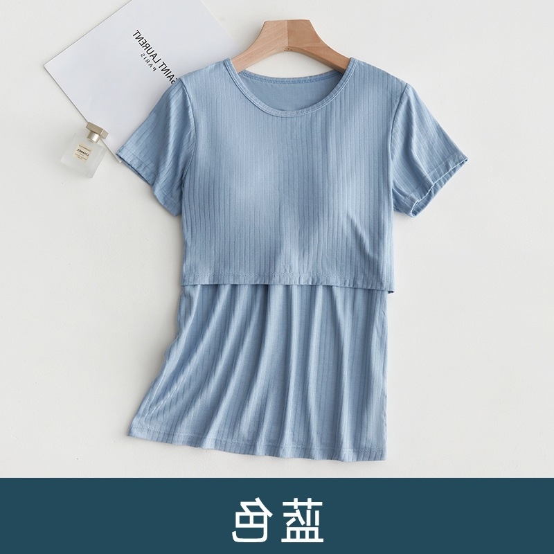 Szoptatós póló terhességre és szülés utáni időszakra – rövid ujjú viszkóz felső, 90–95% viszkóz, mindennapi légáteresztő szoptatós top, közepes vastagságú, négy évszakos viselet