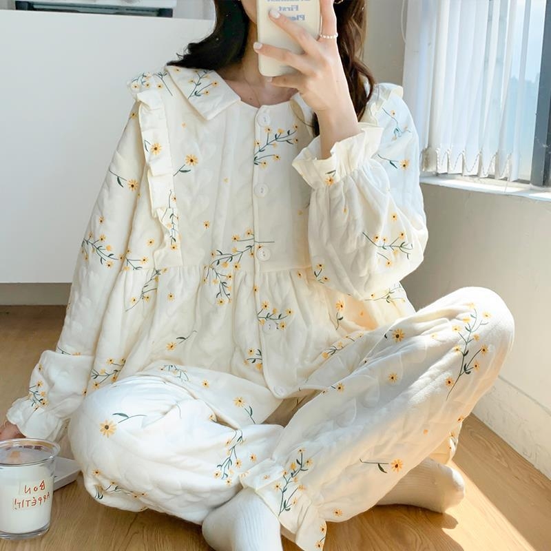 Set pijamale maternitate pentru alăptare din bumbac respirabil, bluza cu mânecă lungă și pantaloni (bumbac 50–70%, grosime țesătură 301–350 g/m2, mâneci lungi)