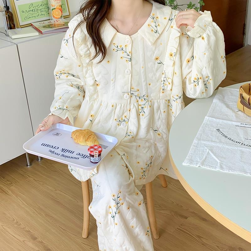 Set pijamale maternitate pentru alăptare din bumbac respirabil, bluza cu mânecă lungă și pantaloni (bumbac 50–70%, grosime țesătură 301–350 g/m2, mâneci lungi)