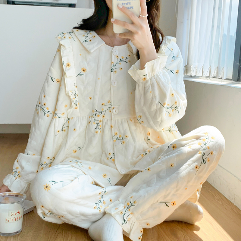 Set pijamale maternitate pentru alăptare din bumbac respirabil, bluza cu mânecă lungă și pantaloni (bumbac 50–70%, grosime țesătură 301–350 g/m2, mâneci lungi)