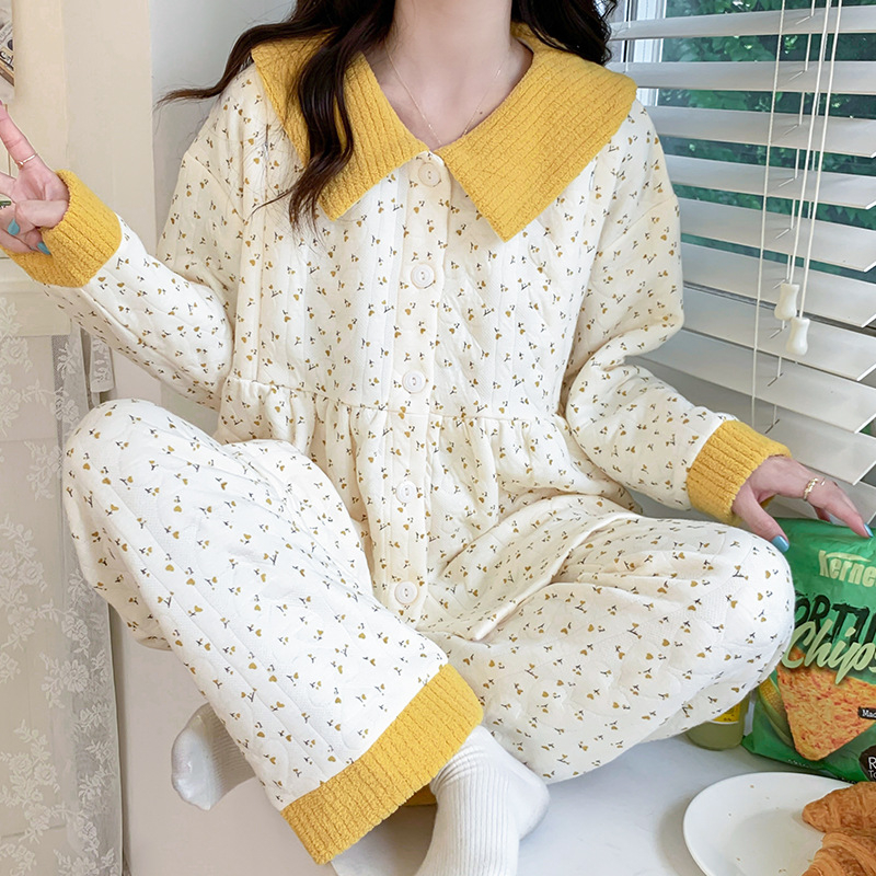 Set pijamale maternitate pentru alăptare din bumbac respirabil, bluza cu mânecă lungă și pantaloni (bumbac 50–70%, grosime țesătură 301–350 g/m2, mâneci lungi)