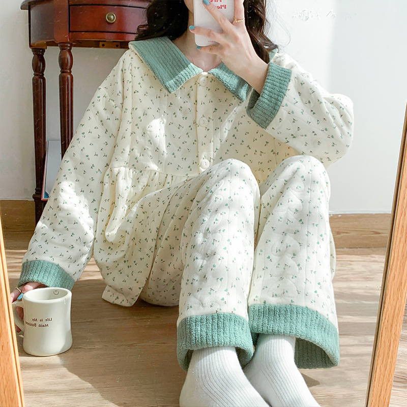 Set pijamale maternitate pentru alăptare din bumbac respirabil, bluza cu mânecă lungă și pantaloni (bumbac 50–70%, grosime țesătură 301–350 g/m2, mâneci lungi)