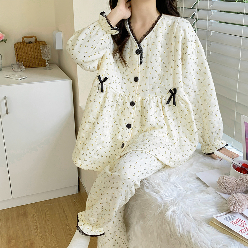 Set pijamale maternitate pentru alăptare din bumbac respirabil, bluza cu mânecă lungă și pantaloni (bumbac 50–70%, grosime țesătură 301–350 g/m2, mâneci lungi)