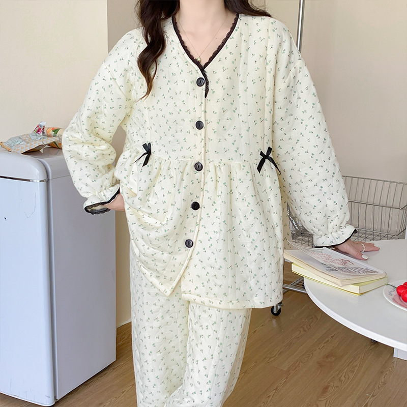Set pijamale maternitate pentru alăptare din bumbac respirabil, bluza cu mânecă lungă și pantaloni (bumbac 50–70%, grosime țesătură 301–350 g/m2, mâneci lungi)