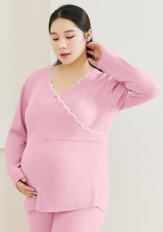 Τοπ μητρότητας για θηλάζουσες, στρογγυλή λαιμόκοψη, μακριά μανίκια, ύφασμα Derong, πολυεστέρας 80–90%