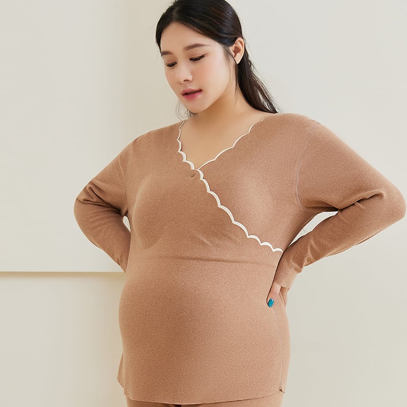 Τοπ μητρότητας για θηλάζουσες, στρογγυλή λαιμόκοψη, μακριά μανίκια, ύφασμα Derong, πολυεστέρας 80–90%