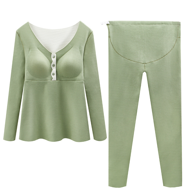 Anyasági szett hosszú ujjú felsővel és nadrággal, egyszínű mintázat, poliészter-spandex anyag, csiszolt belső felület a melegítéshez, szoptatási hozzáférés