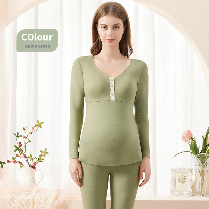 Anyasági szett hosszú ujjú felsővel és nadrággal, egyszínű mintázat, poliészter-spandex anyag, csiszolt belső felület a melegítéshez, szoptatási hozzáférés