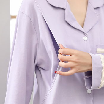 Pamut kismama pizsama szett hosszú ujjú felsővel és nadrággal, tavasz–őszre, szoptatáshoz és szülés utáni időszakhoz